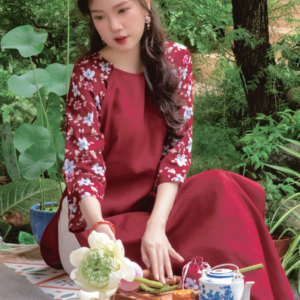 Áo dài linen Thanh Đoan cổ tròn