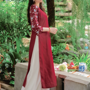 Áo dài linen Thanh Đoan cổ tròn